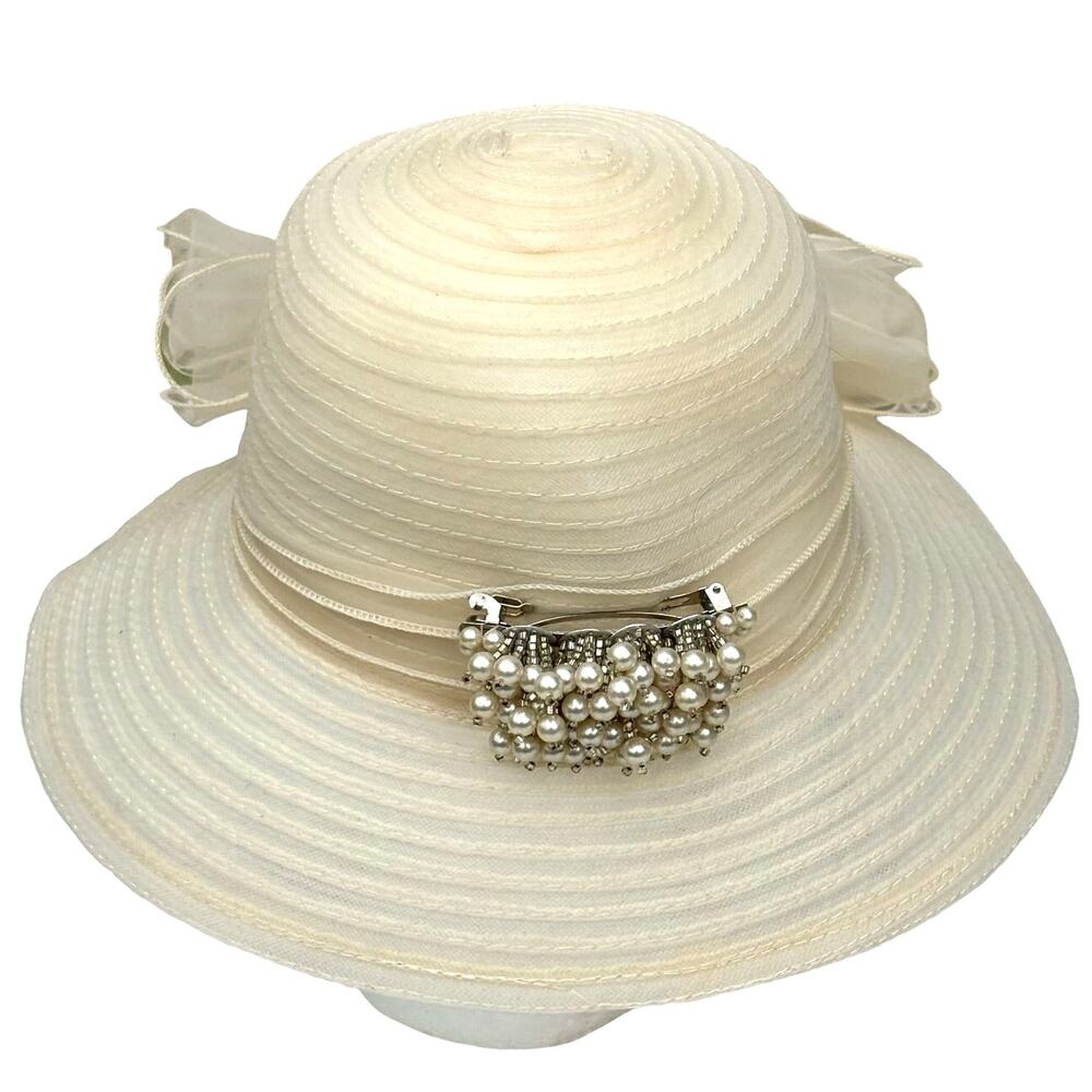 Vintage Cream Floral Straw Sun Hat - Picture 4 of 6